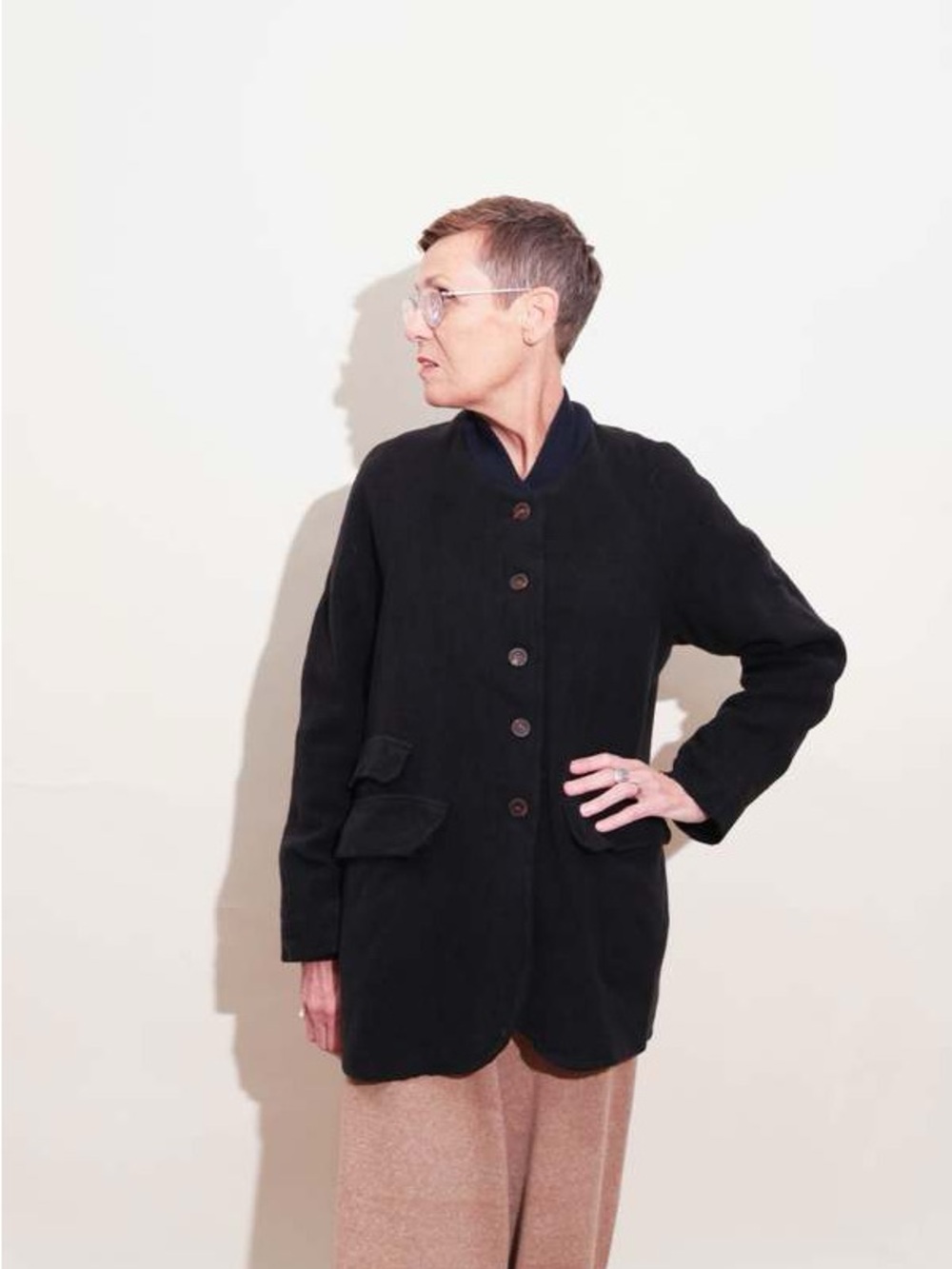 H+ Hannoh Wessel Violaine Jacket Wool Cashmere Blend Size 38 Black/Gray W/ Navy